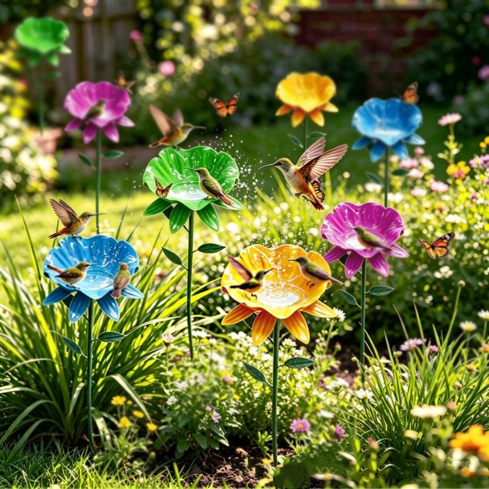 Weather Resistant Bird Bath Stake Flower Shape Bee Watering Station Yard Decoration