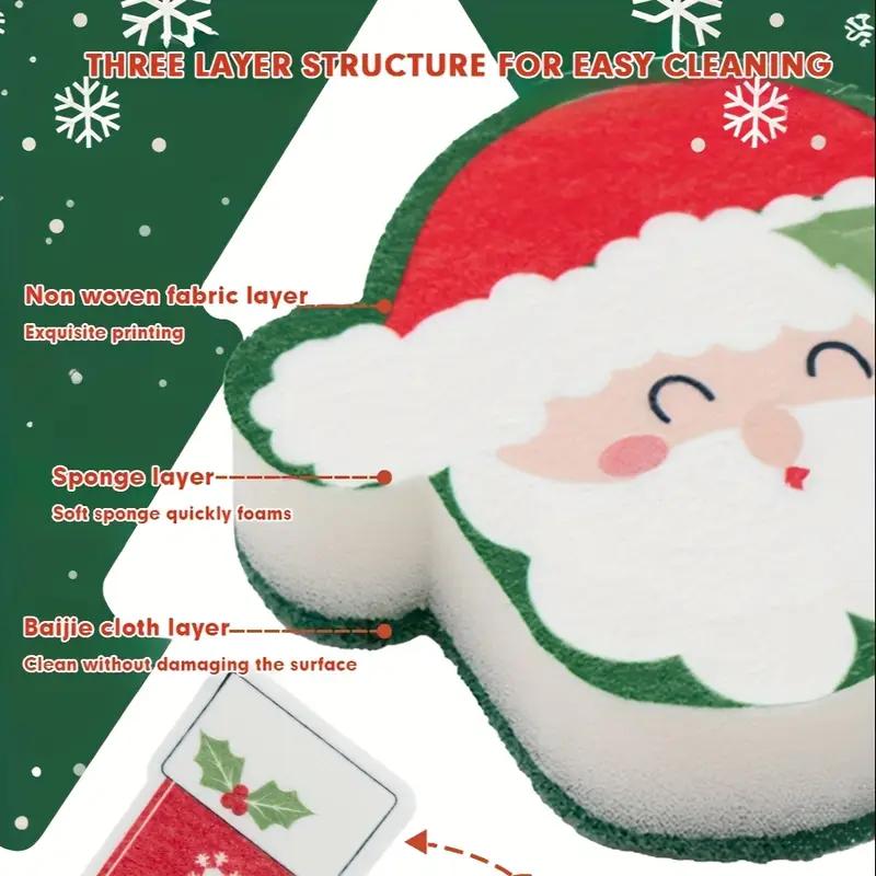 2025 Мультяжная Губка для Мытья Посуды с Принтом – Рождественские Кухонные Скраберы для Кастрюль, Тарелок и Уборки