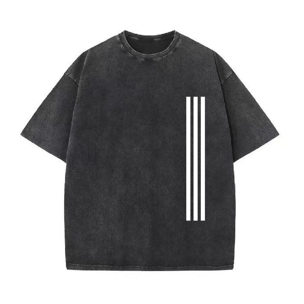 Ретро-стираемая винтажная футболка Высококачественные футболки Летняя свободная одежда с коротким рукавом Ретро-стираемая хлопковая свободная уличная одежда