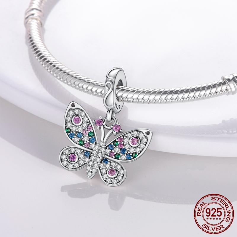 Подвески-шармы «Стрекоза» подходят для браслета, ожерелья, серебра 925 пробы, бабочки с фианитами, оригинальные бусины, подвески, изготовление ювелирных изделий своими руками