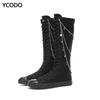 Spring Autumn Women Boots Canvas Mid Calf Boots Casual High Top Shoes Long Boots Lace Up Zipper Comfortable Flat Boots Size 34-43