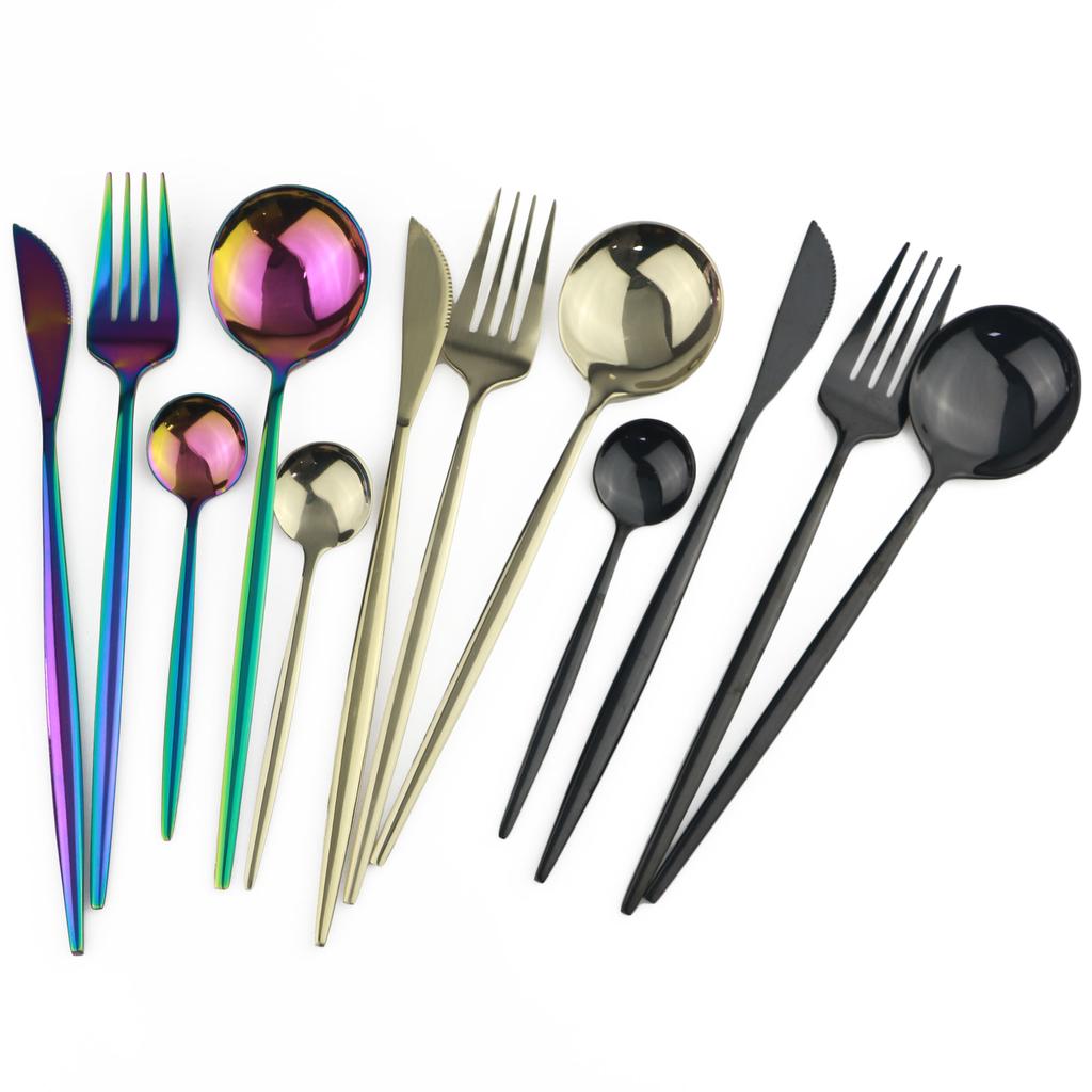 24Pcs Flatware 304 Stainless Steel Dinnerware Set Black Cutlery Spoon Fork Knife Western Cutlery For Wedding Dishwasher Safety