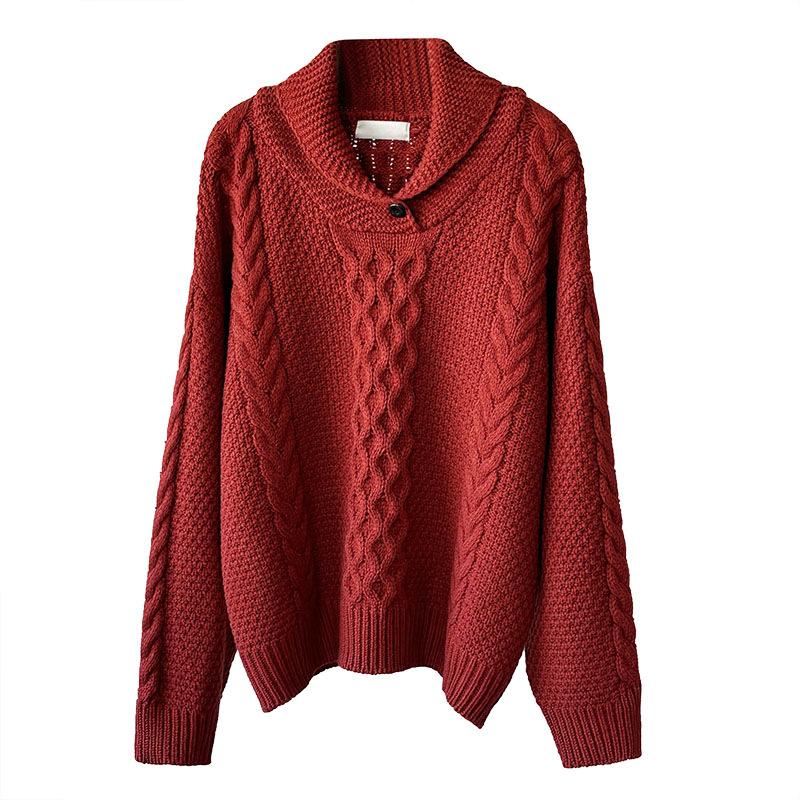 Tachibana Korean version sweater temperament fashionable lapel thickened knitted sweater versatile top retro loose long sleeves 1911