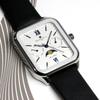 Moon Phase Square Square Multi Calendar Daily Waterproof Business Formal Leather Belt Limited Model Silver White [Salvatore Mara] Men's SM24112-SSWHLE
