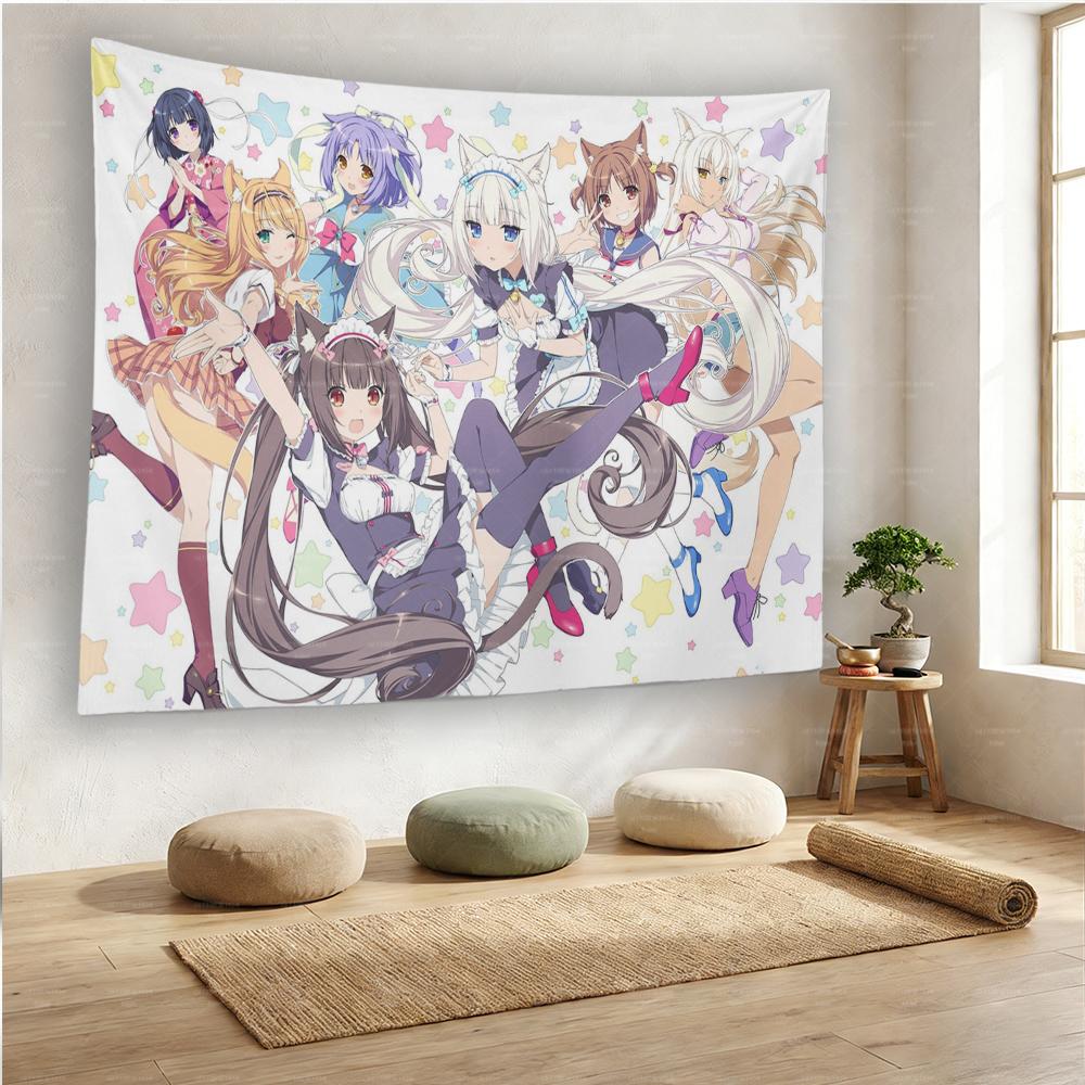 N-Nekopara Кавайная настенная гобеленовая tapestry Психоделическое искусство Декор для общежития и спальни