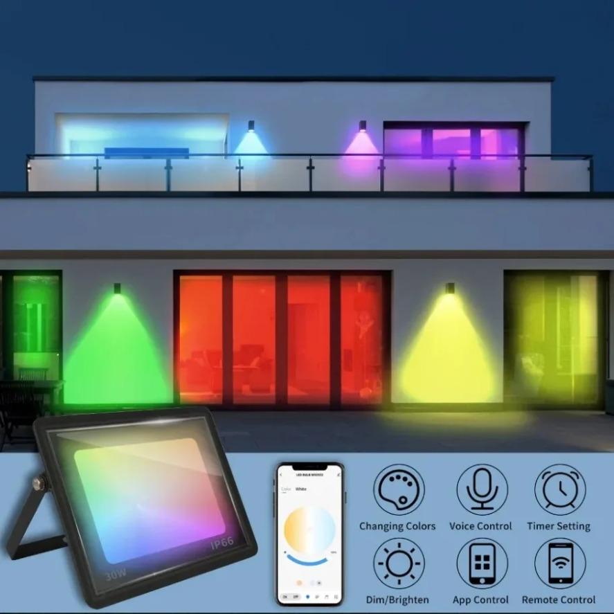 RGB Прожектор Умный Управление через Приложение Голосовое Управление TUYA RGB CW 3000-6500K 30W 50W 100W AC 220V Наружное Освещение Прожектор для Садовой Вечеринки