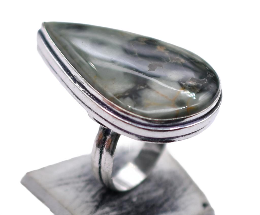 Prehnite Natural Gemstone Antique Silver Plated Ring US Size-7.75 R 5211
