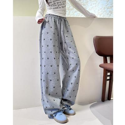 Спортивные повседневные брюки в стиле ретро с изображением следов собак для женщин, свободные широкие брюки, женские прямые спортивные брюки, модные