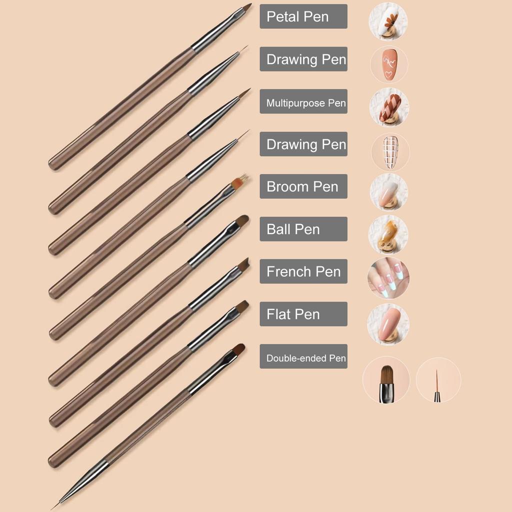 9 UV Gel Pen Nail Brush DIY Nail Brush Acrylic Painting Brush, Eyeliner for Nail Design Nail Tip Display Painting Tools.