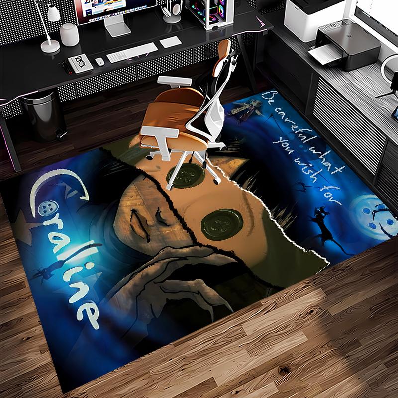 1pc Coraline Print Area Rug - Soft,Washable Non-Slip Indoor Mat for Office Chairs,Living Room,Home Office Decorative Rug