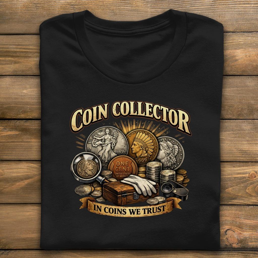 Coin Collector T-Shirt, Vintage Numismatist Design with Detailed Illustration