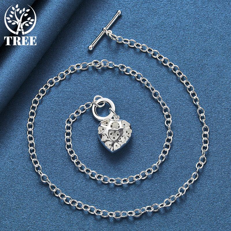 Ювелирные изделия из стерлингового серебра 925 пробы с фиолетовым цирконом ААА и цепочкой в ​​форме сердца