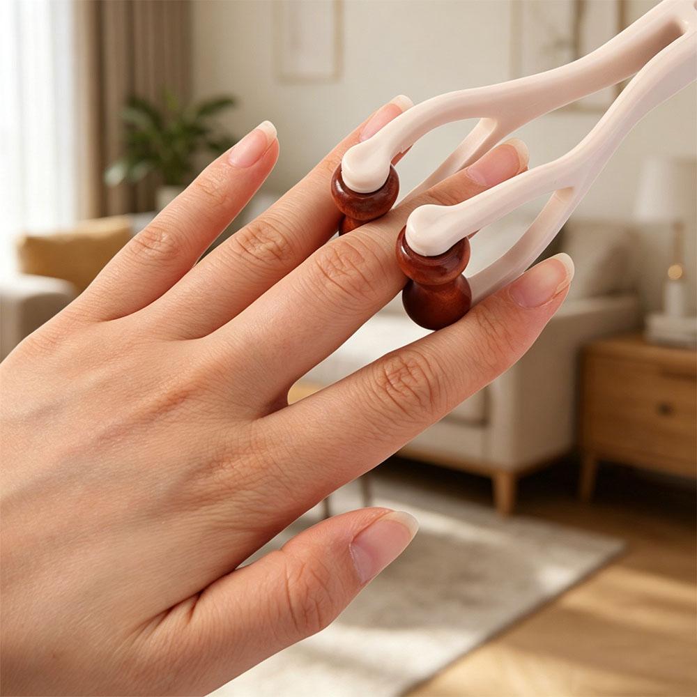 Dual-sided Roller Finger Massager Hardwood Acupressure Tool Portable Hand Massager Hand