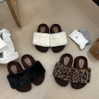 Пушистые тапочки на толстой подошве с французским леопардовым принтом для женской обуви, новинка осени и зимы 2025