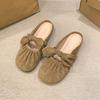 JMXD-bow Bag Head Half Slippers Женская верхняя одежда, весенне-летние замшевые тапочки в стиле феи на плоской подошве в стиле ретро