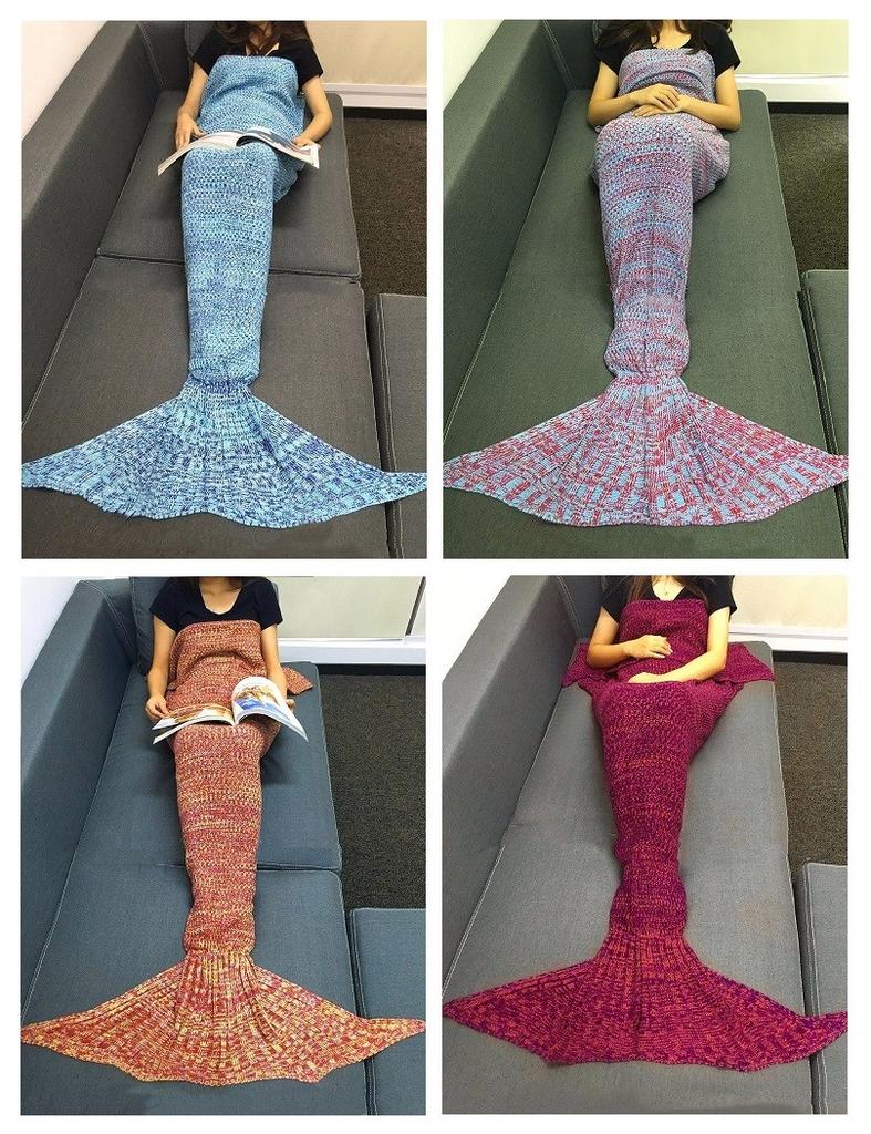 Хвост Одеяло Русалки из Вязаного Полотна Уютный Домашний Декор для Весны