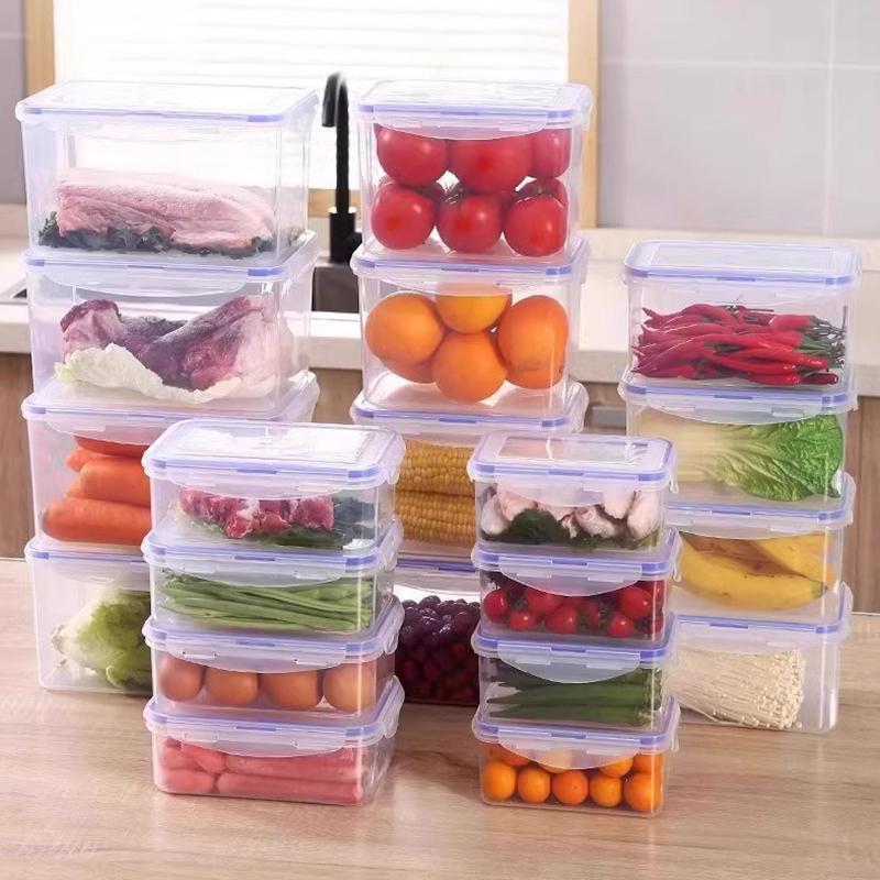 Sealed Rectangular Refrigerator Storage Box With Lid Plastic Crisper Microwave-Heated Lunch Box With Lid