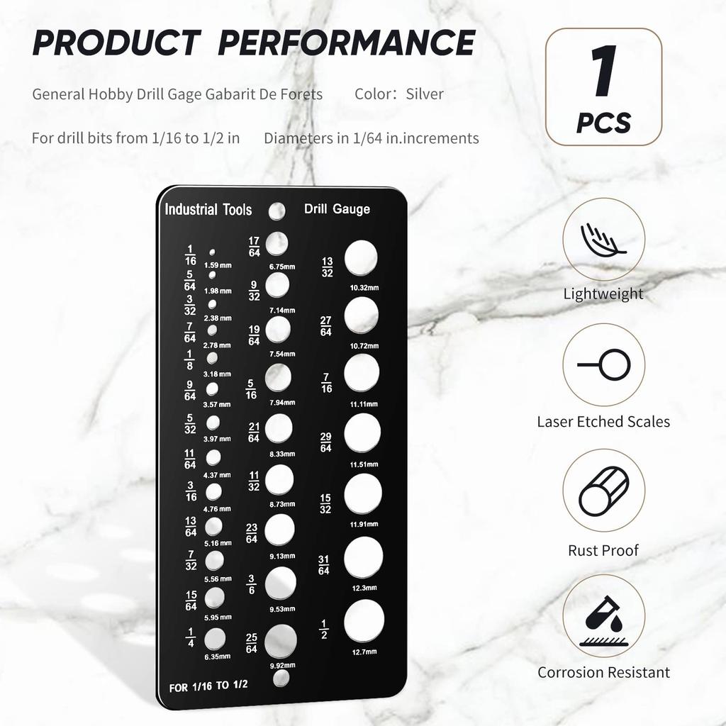 1/16 To 1/2 Inch 29 Hole Steel Drill Bit Gauge