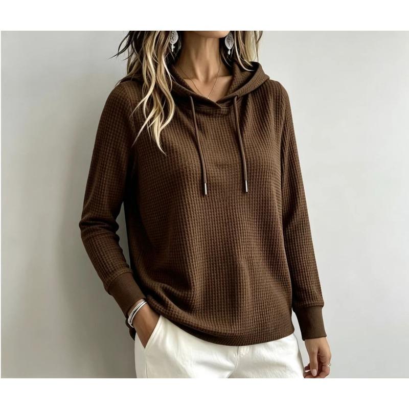 Women S Waffle Knit Hooded Pullover Sweatshirt Mid Length Casual