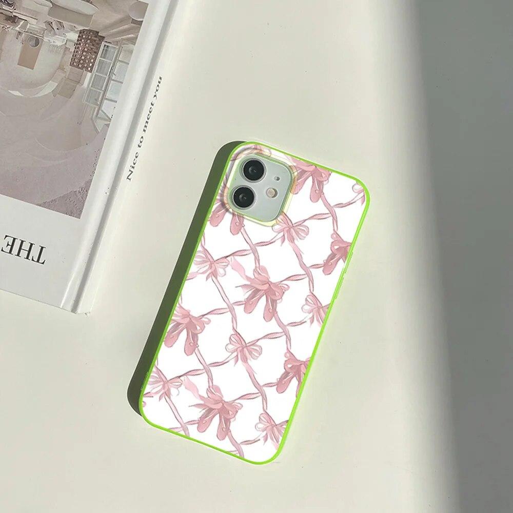 Ins корейский милый чехол для телефона с розовым бантом для iPhone 13 11 12 14 15 Pro Max XR X XS Max 7 8 14 15 Plus SE Sweet противоударный мягкий чехол