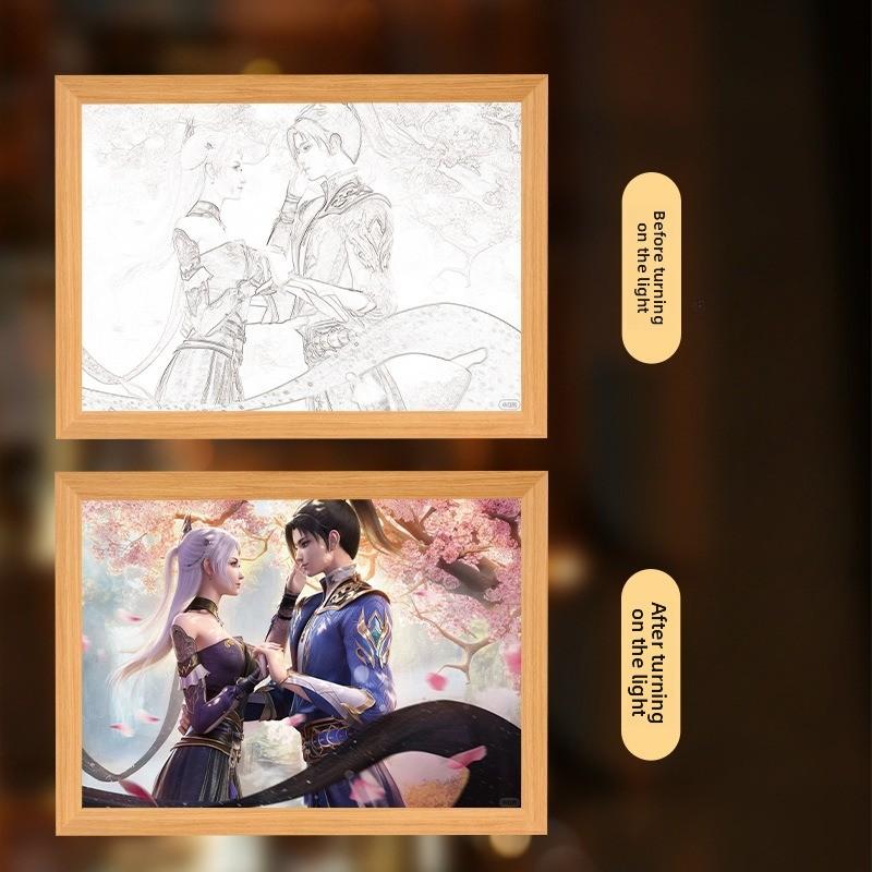 23см/9.06дюйма Аниме Фигурка Мультяшная Световая Картина Ночник Мучень и Лоли Периферия Коллекционная Подарок на День Рождения Украшение Стола