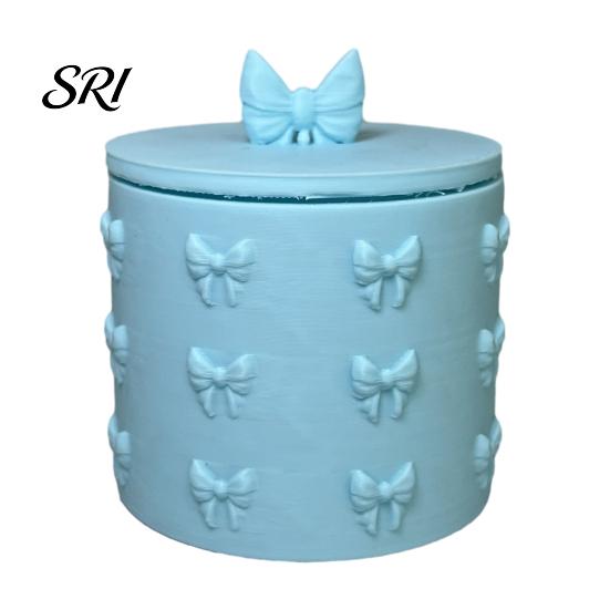 PLA Material Storage Box 3D Bow Decor Holder with Lid Moisture-Proof Dustproof Snack Jar Durable Organizer for Cotton Pads Jewelry Swab