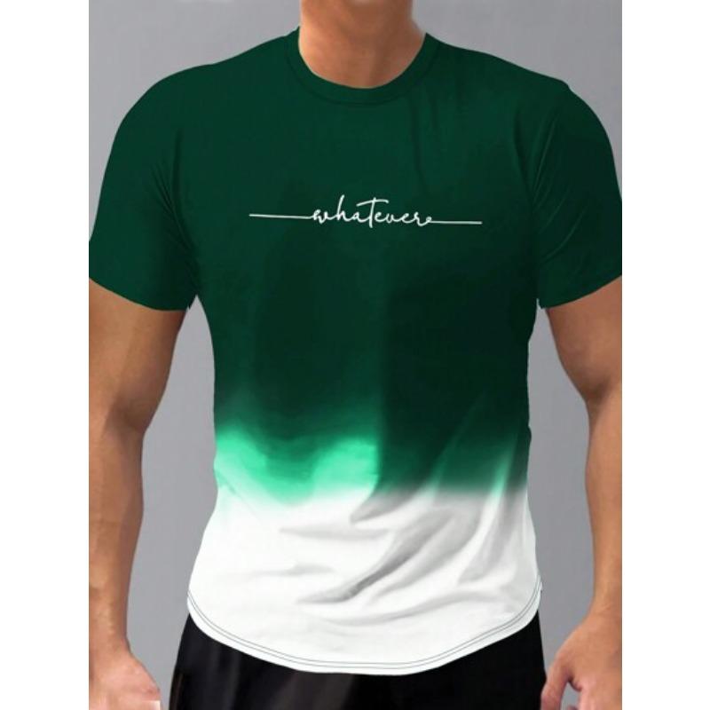 Летний топ с круглым вырезом и 3D-печатью с градиентными буквами, модные повседневные футболки с короткими рукавами для мужчин