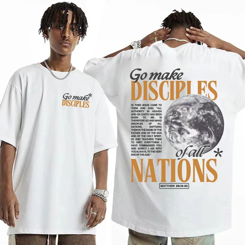 2025 Go Make Disciples Christian Street Summer 100 Cotton Printing Tshirts Vintage Bible for Men Cosmetic Shortsleeved Y2K