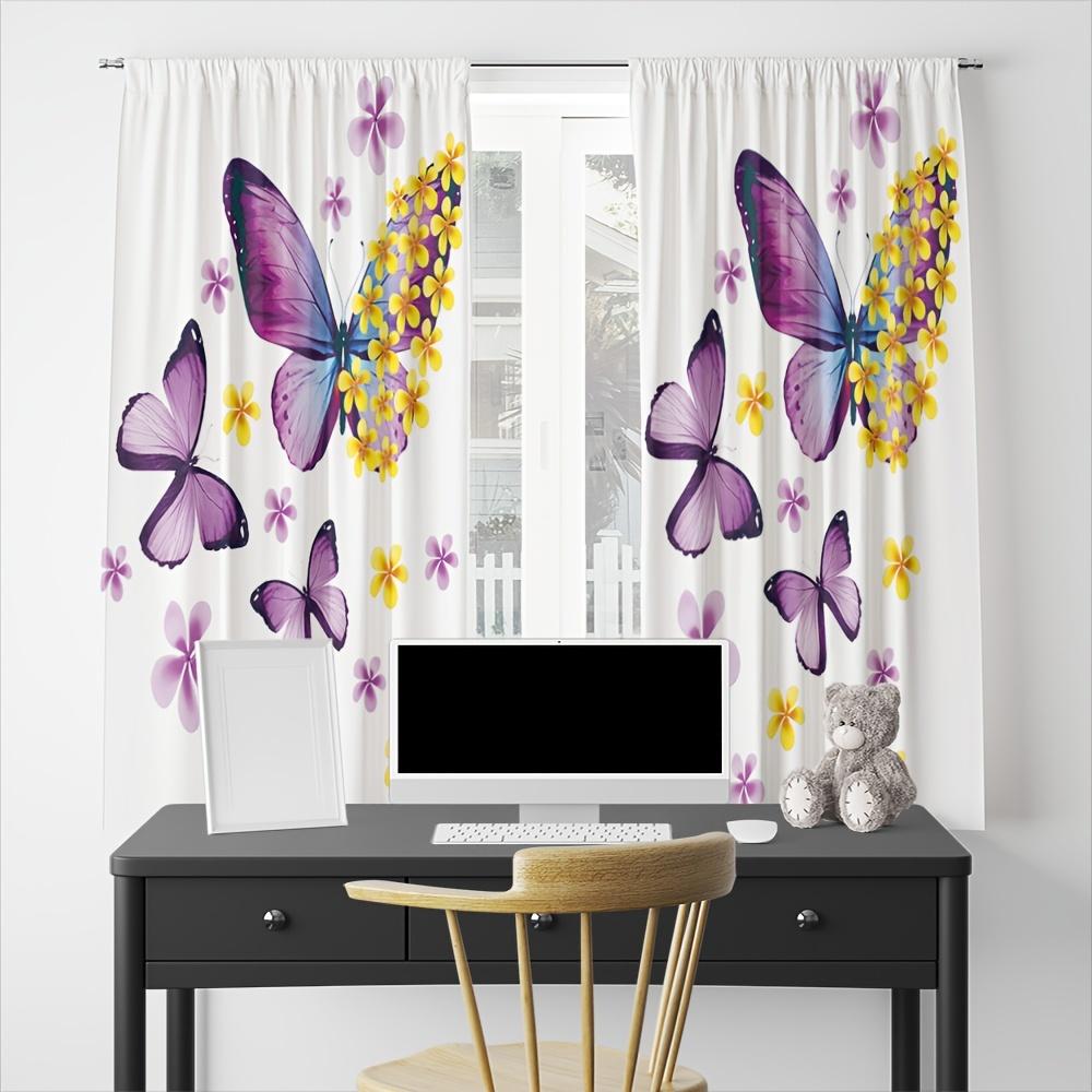 Set Of 2 Dancing Butterflies Beautiful Flowers Curtain Suitable Living Room Bedroom Decor Home With Rod Pocket Polyester Ideal For Sitting