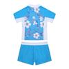 Girls 2 Piece Floral Print Swim Set Round Neck Short Sleeve Top Elastic Waist Boyshorts Beach Bathing Suit Swimsuit