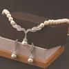 Women's Glass Imitation Pearl Necklace and Earrings Set Wedding Party Jewelry Three-Piece Set