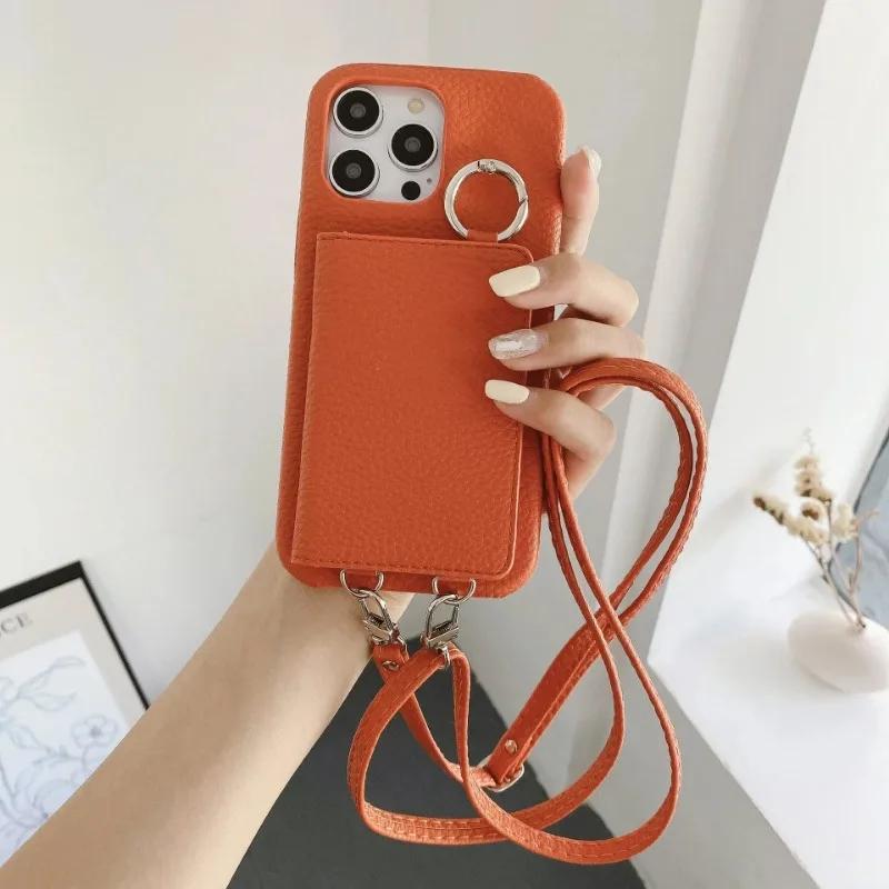 Ring Holder Mirror Crossbody Case For iPhone 13 12 Mini 15 14 11 Pro XS Max X XR 7 8 Plus Card Slot Wallet Lanyard Leather Cover