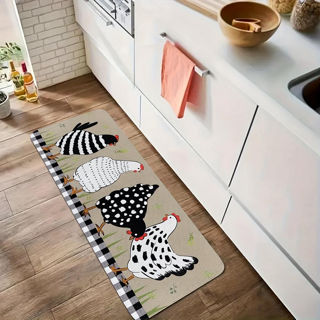 1Pcs Anti Fatigue Kitchen Rugs, Farmhouse Rooster Print Waterproof Non-Slip Thick Cushioned Kitchen Mat Heavy Duty Comfort Standing Mat for Kitchen