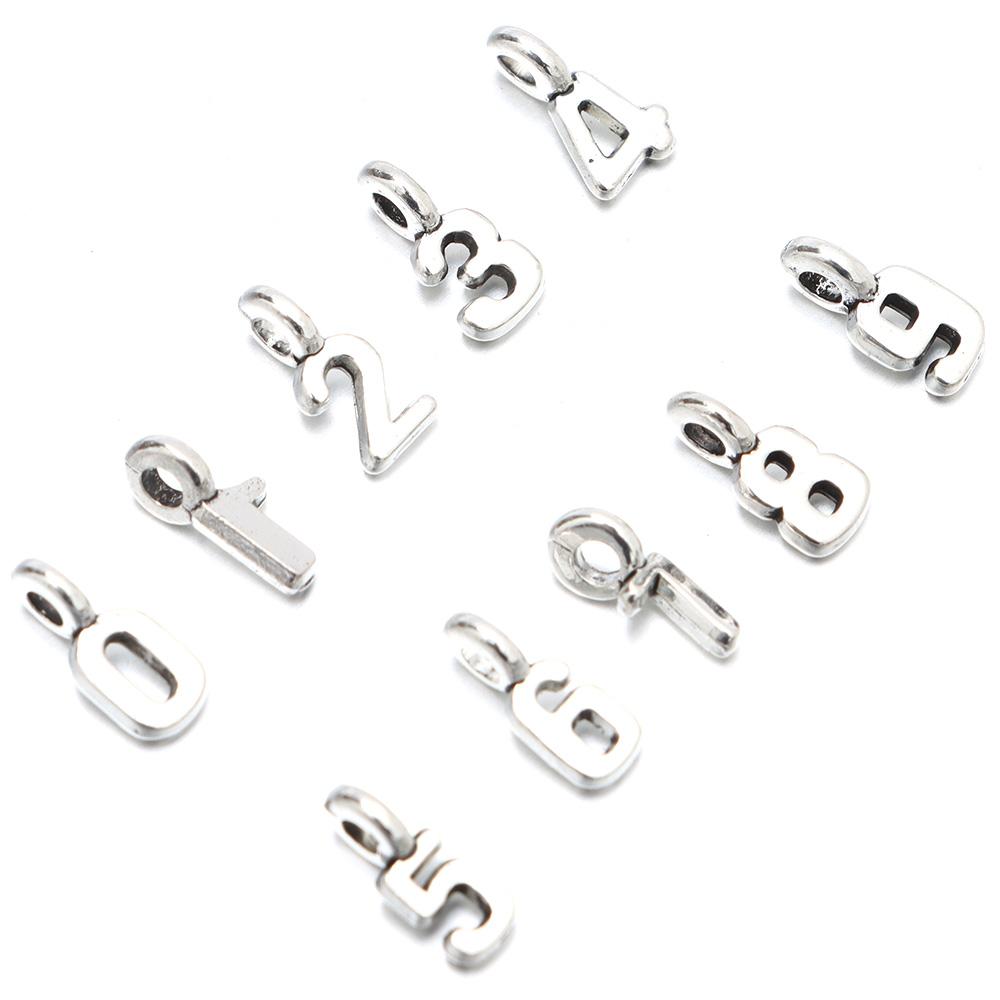 100pcs Sliver Number 0~9 Charms Alloy Number Pendants Brooch   Women