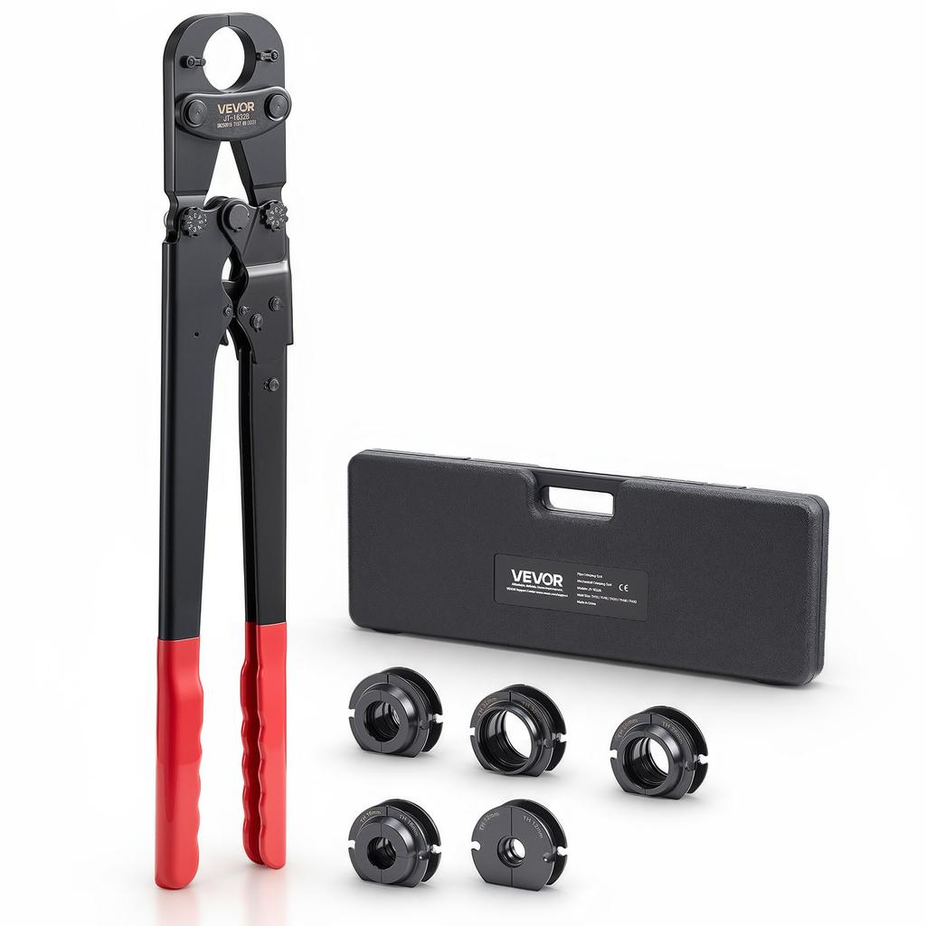 VEVOR Pipe Crimping Tool Kit, PEX & Aluminum-Plastic Tube Crimper with TH12 TH16 TH20 TH26 TH32 Jaws & Bendable Handle