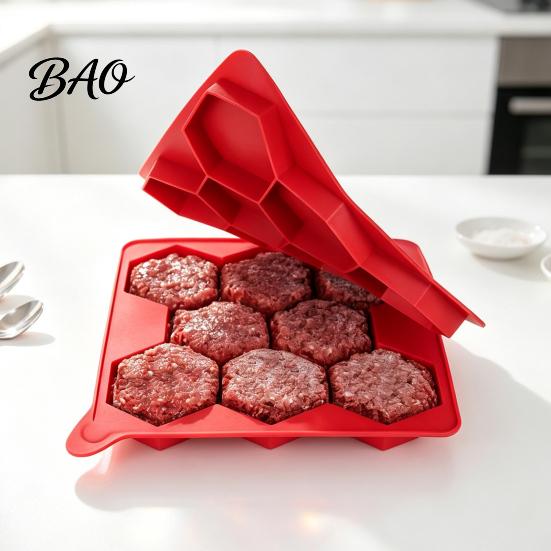 Kitchen Tool for Cooking 8 Cavity Silicone Hamburger Patty Maker, Burger Press Mold, Food?Grade Non?Stick Ground Beef Square Tray Freezer Storage
