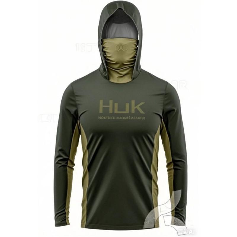 HUK Fishing Shirts Long Sleeve Hooded Face Cover Jersey Lightweight Sun Protection Anglers