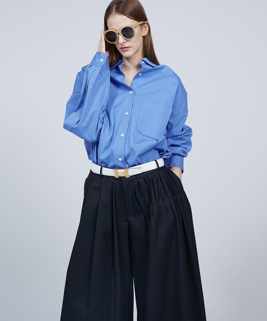 Meuameu Signature Unbalance Pin Tuck Flare Slacks