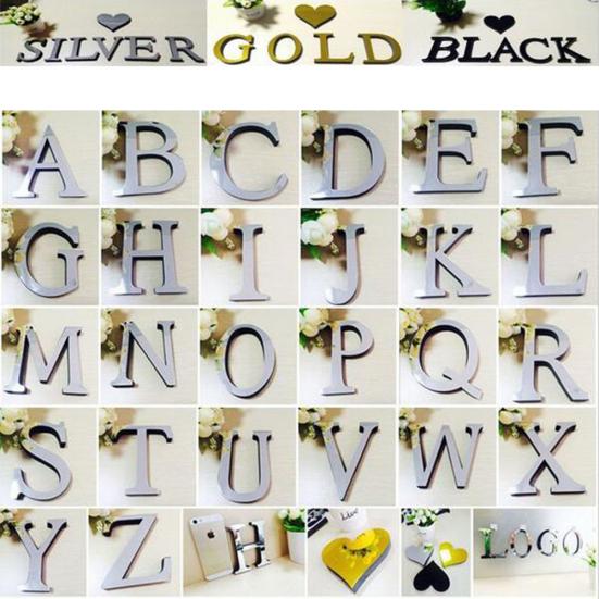 Popular Wedding English Love Letters Home Decor 3D Mirror Wall Stickers Alphabet
