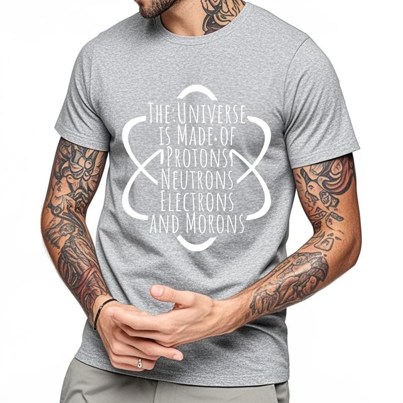 Black Summer For Men T Shirt The Universe Is Made Of Protons Neutrons Electrons And Morons Short Sleeve Cotton O Neck Tops