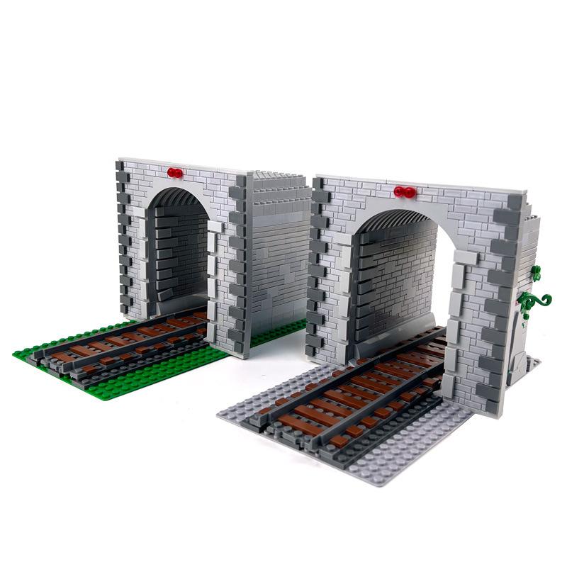 Moc Assembling Train Cave Scene Building Blocks Train Track Building Blocks Assembling Children's Toys