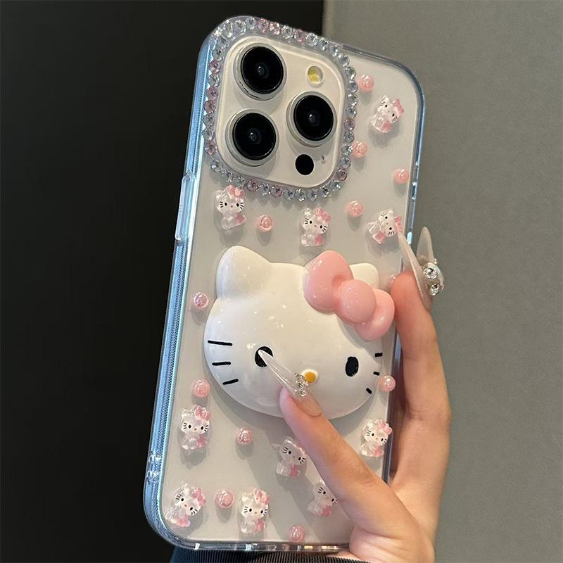 Розовые стразы бусины Кт кот чехол для мобильного телефона для Iphone15Promax прозрачный Iphone16 акрил 14