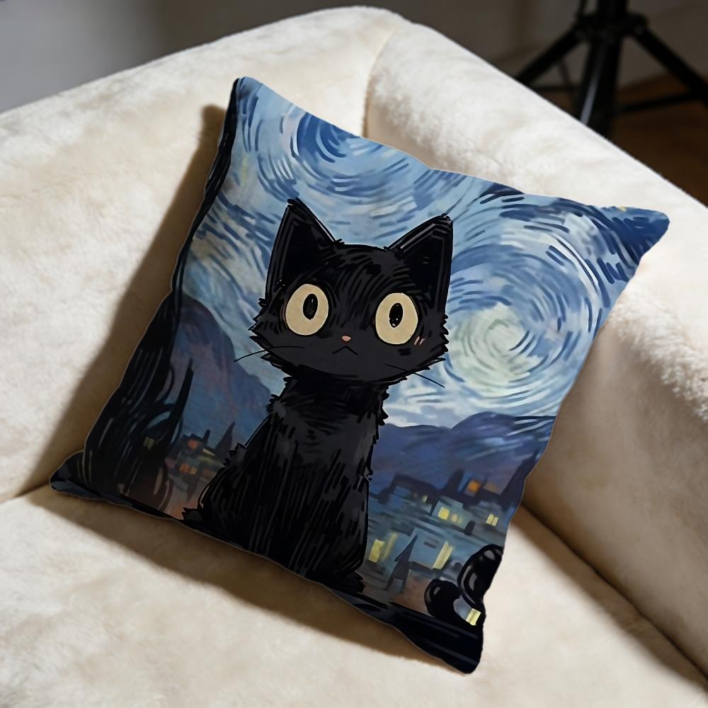 Starry Sky Cat Cushion Cover Soft Decorative Pillow Case Suitable for Bedroom Sofa Car Travel Use