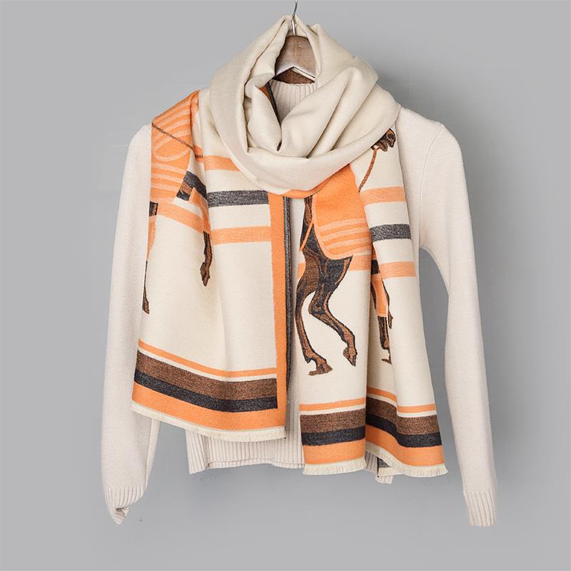 Winter Imitation Cashmere Bag Horse Beige Scarf Sweet Jacquard Medium Long Shawl Neck Protector