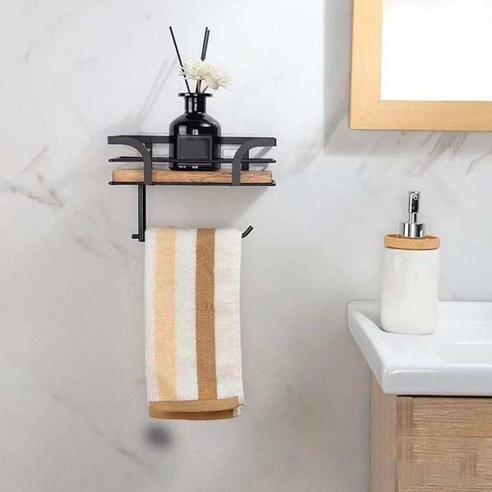 Wall Mounted Toilet Paper Holder Wooden Paper Phone Holder Storage Rack Paper Towel Holder Hotel