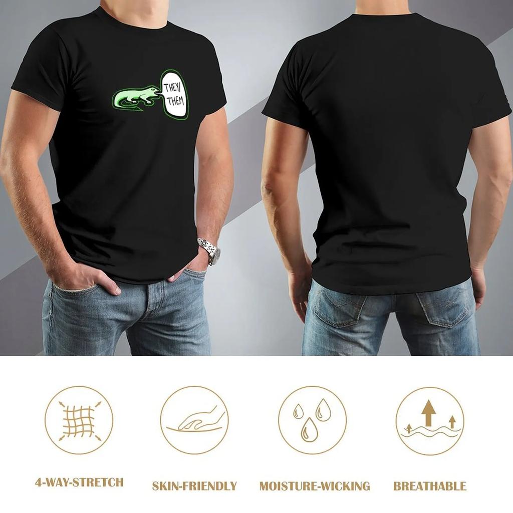 Футболка с изображением ящерицы They/Them, хлопковые футболки с рисунком, футболки с рисунком, мужская одежда