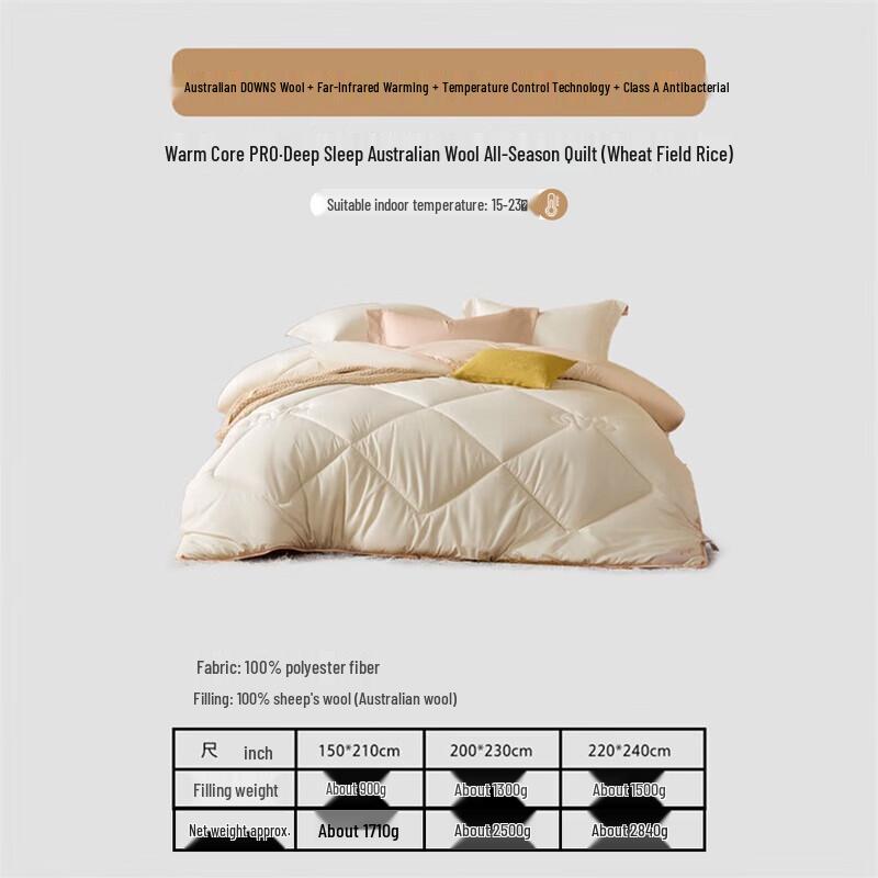 Mercury Home Textiles 100% Australian Wool All-Season Quilt