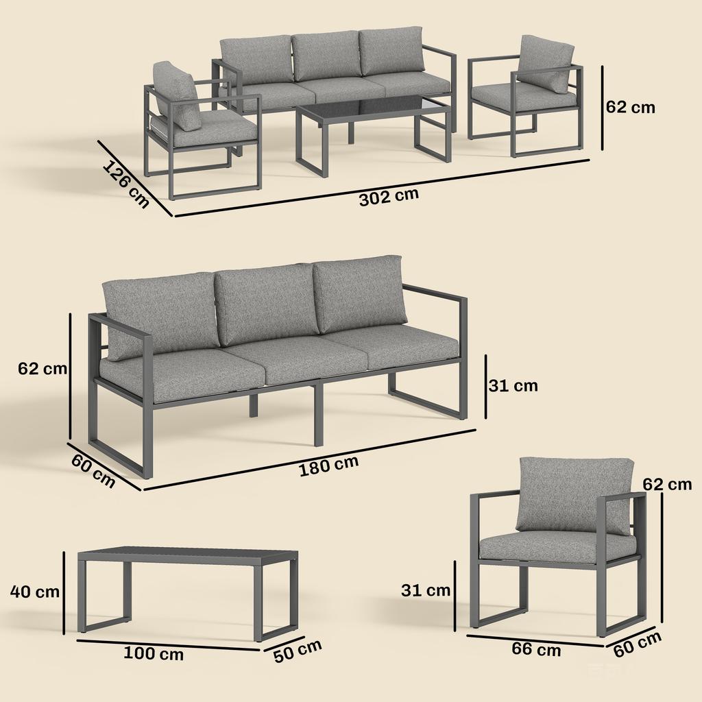 4 Piece Outdoor Garden Furniture Set Patio Furniture With 3 Seater Sofa Armchairs And Coffee Table