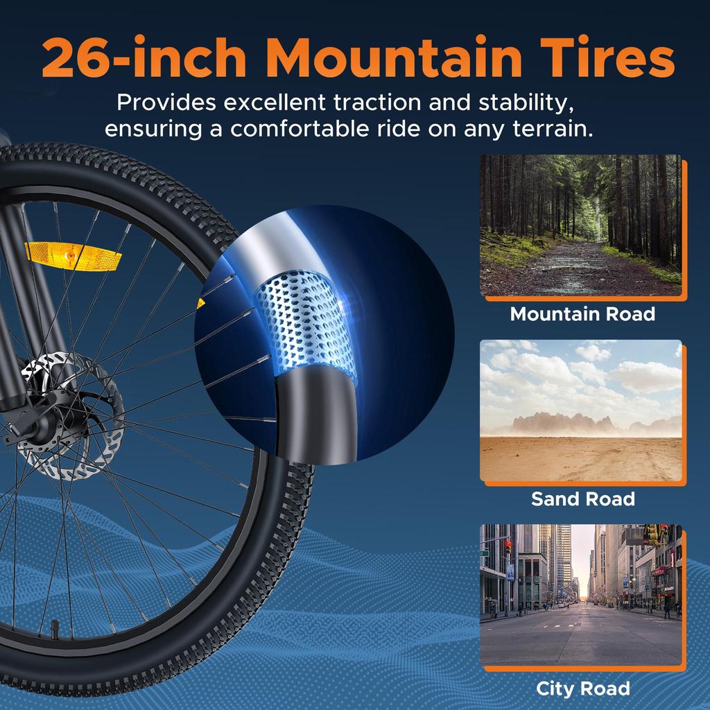 Электрический велосипед HillMiles MileTrail 1 для взрослых, 26-дюймовый двигатель мощностью 250 Вт, аккумулятор 36 В, 13 А·ч, горный электровелосипед для поездок на работу и по бездорожью