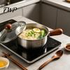 Easy Clean Small Stockpot Instant Noodle Pot with Lid And Wooden Handle, Stainless Steel Non-Stick Coated Kitchen Cooking for Boiling Noodles